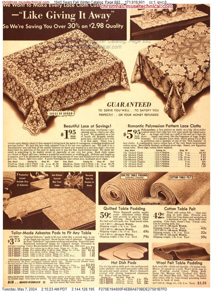 1940 Sears Fall Winter Catalog, Page 882