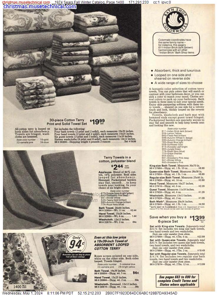 1974 Sears Fall Winter Catalog, Page 1400
