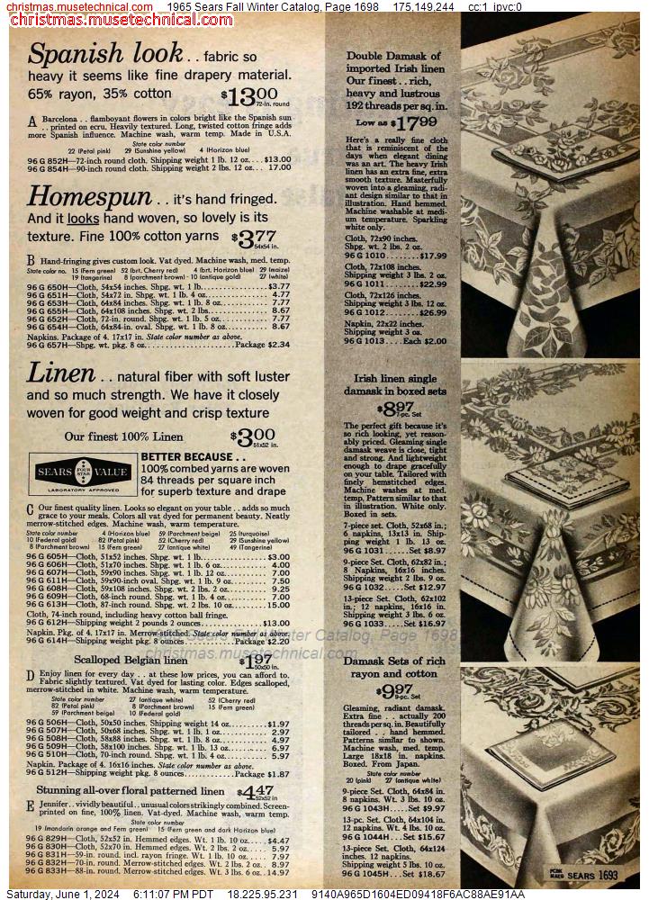 1965 Sears Fall Winter Catalog, Page 1698