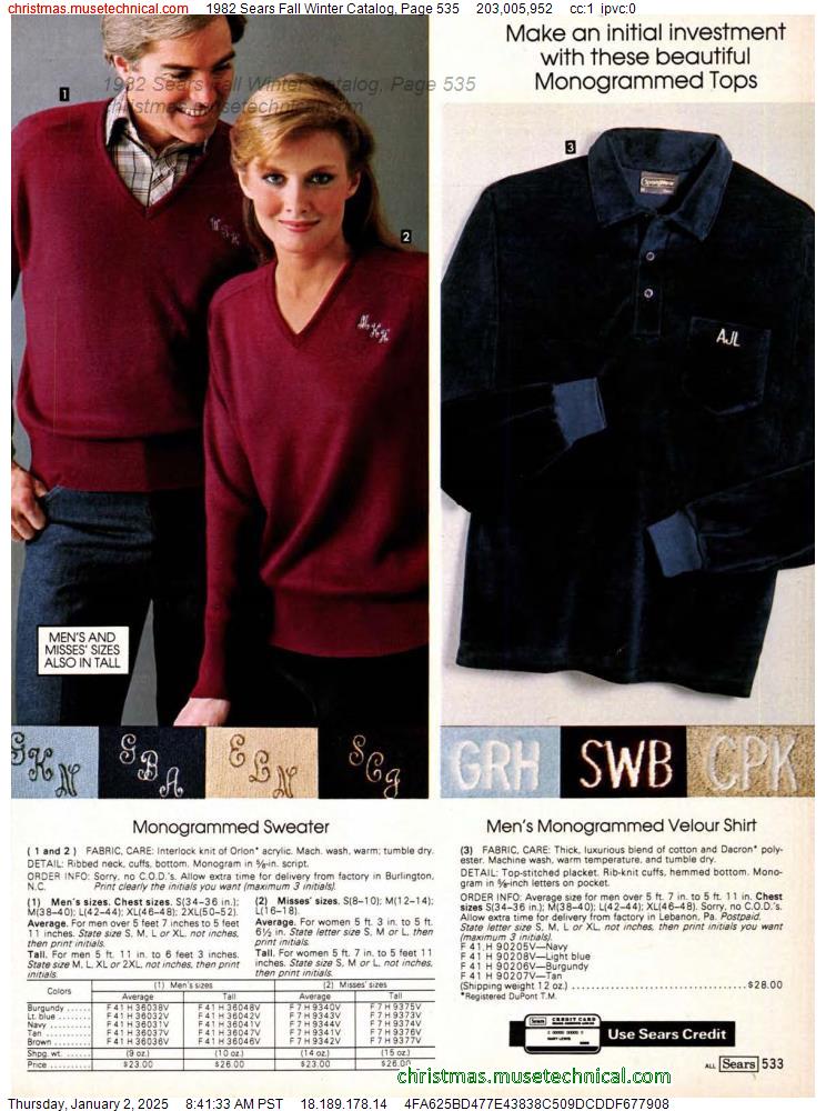 1982 Sears Fall Winter Catalog, Page 535