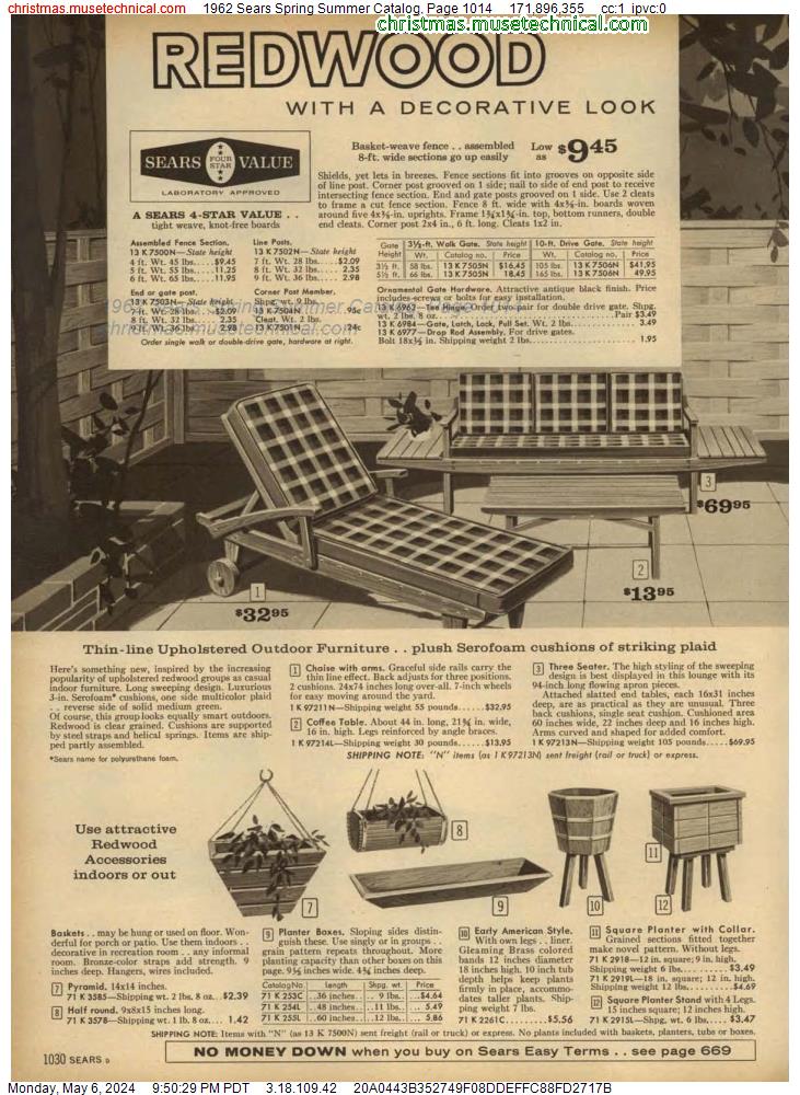1962 Sears Spring Summer Catalog, Page 1014
