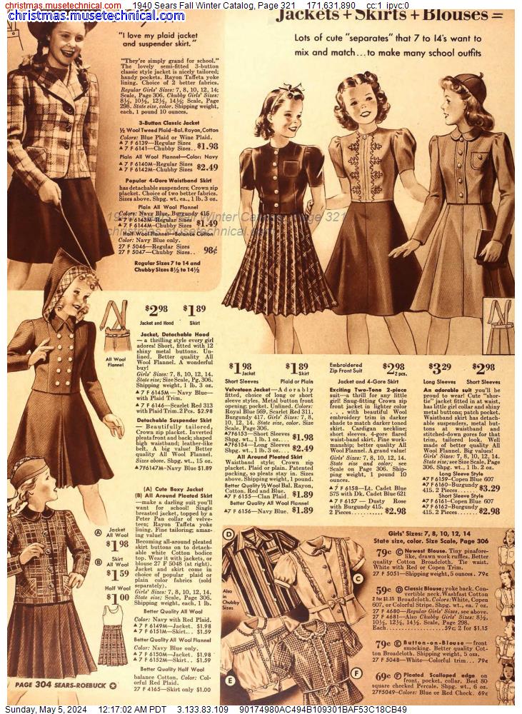 1940 Sears Fall Winter Catalog, Page 321