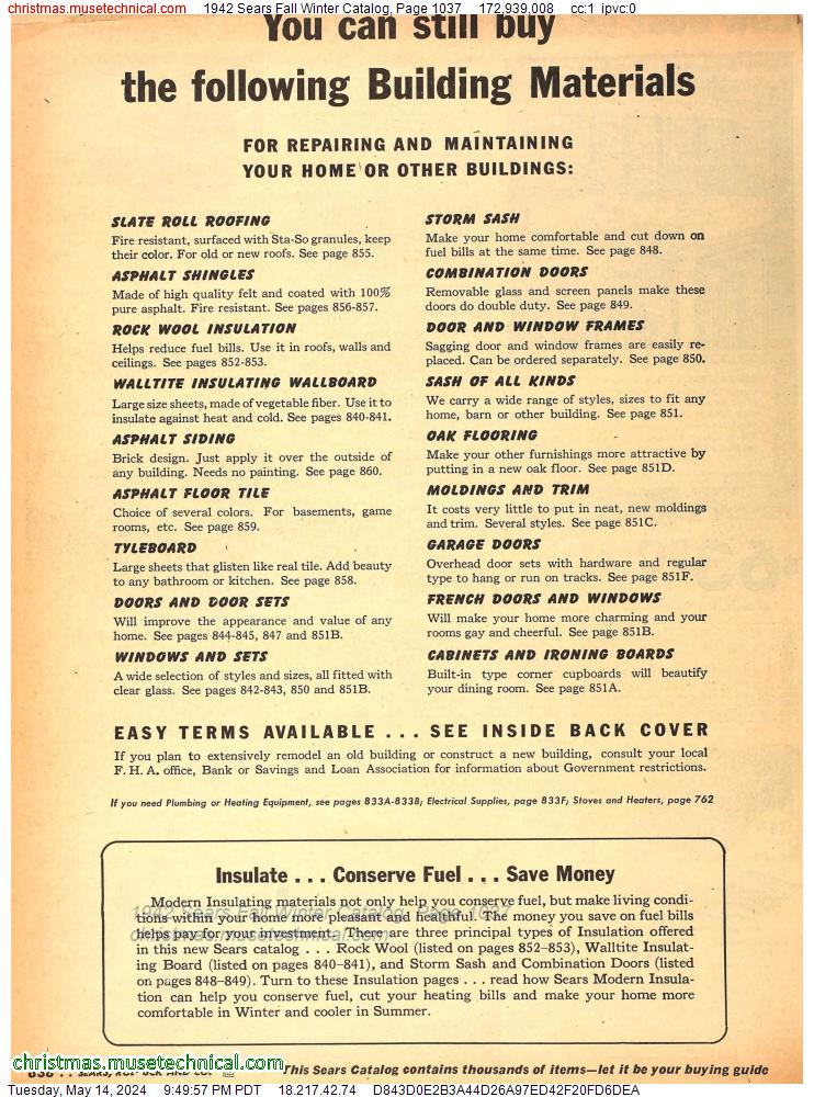 1942 Sears Fall Winter Catalog, Page 1037