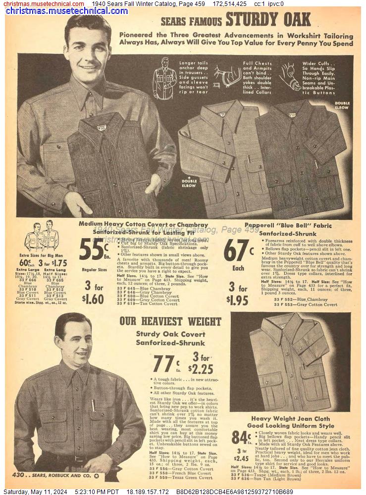 1940 Sears Fall Winter Catalog, Page 459