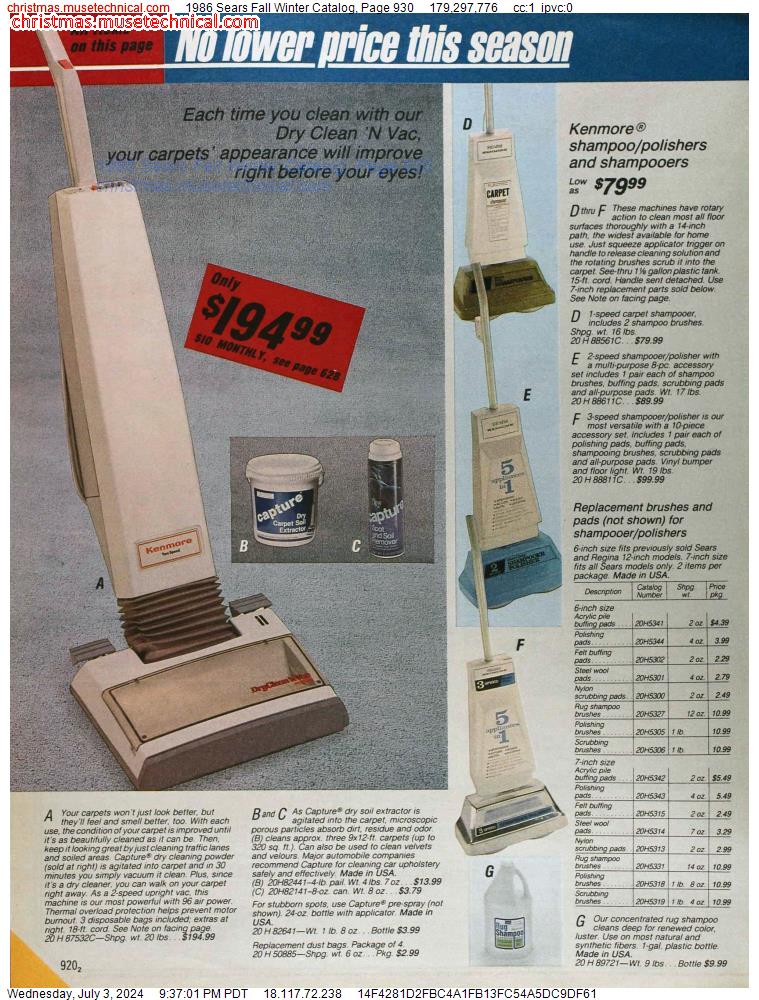1986 Sears Fall Winter Catalog, Page 930
