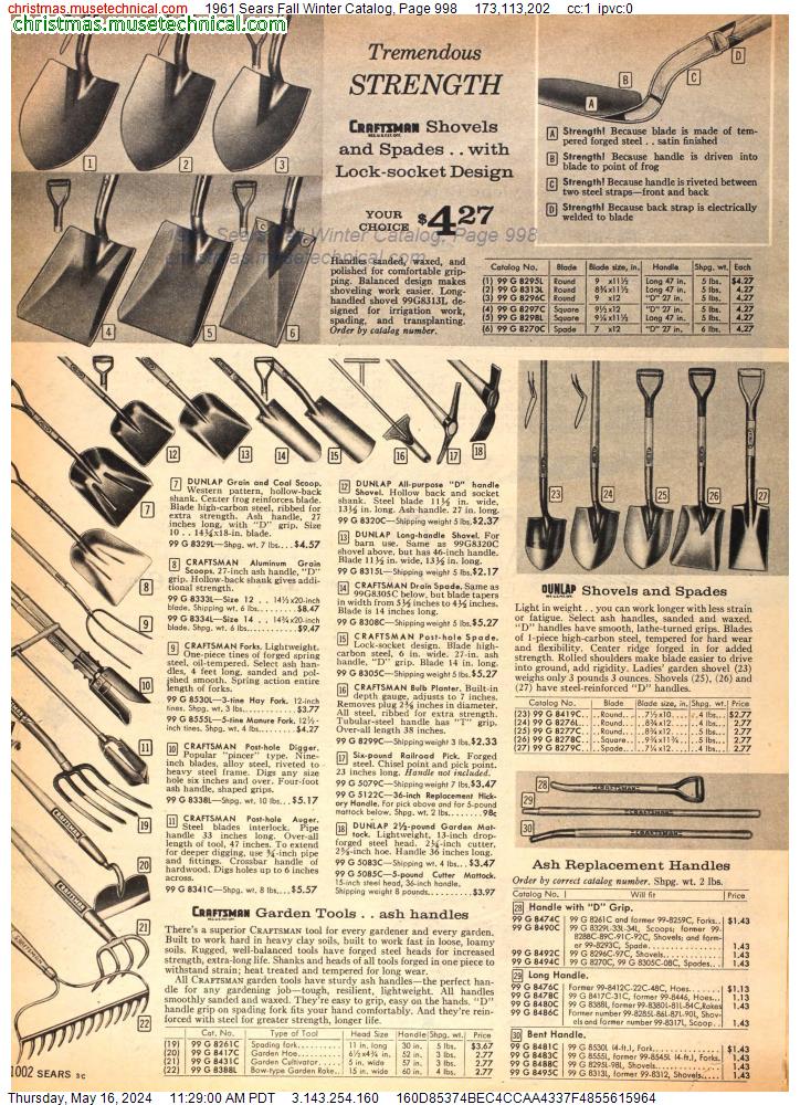 1961 Sears Fall Winter Catalog, Page 998