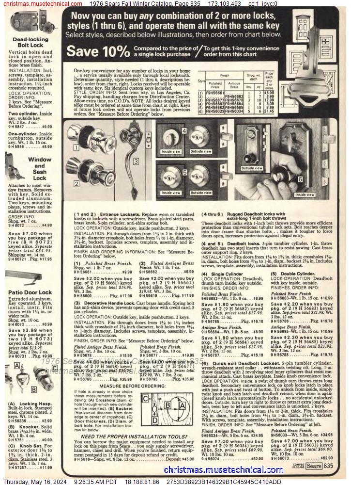 1976 Sears Fall Winter Catalog, Page 835