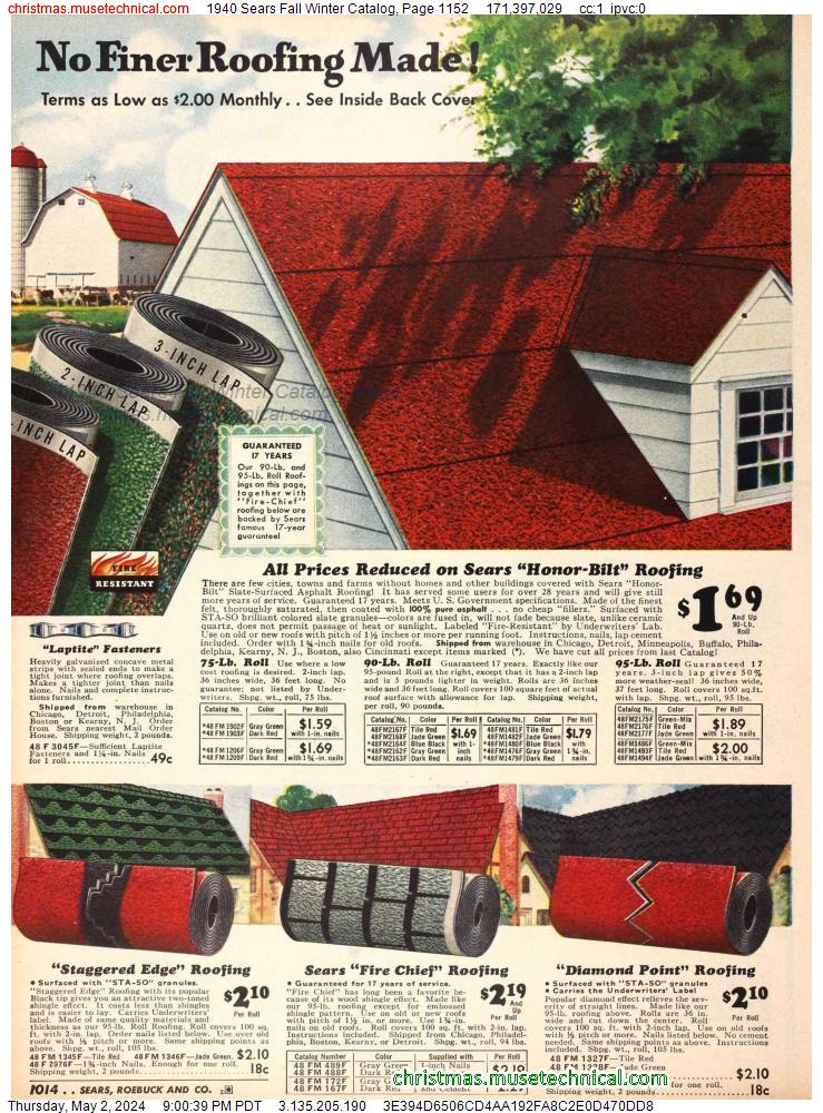 1940 Sears Fall Winter Catalog, Page 1152