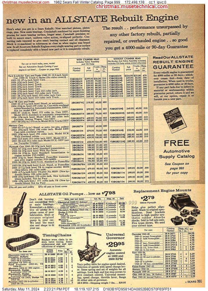 1962 Sears Fall Winter Catalog, Page 999