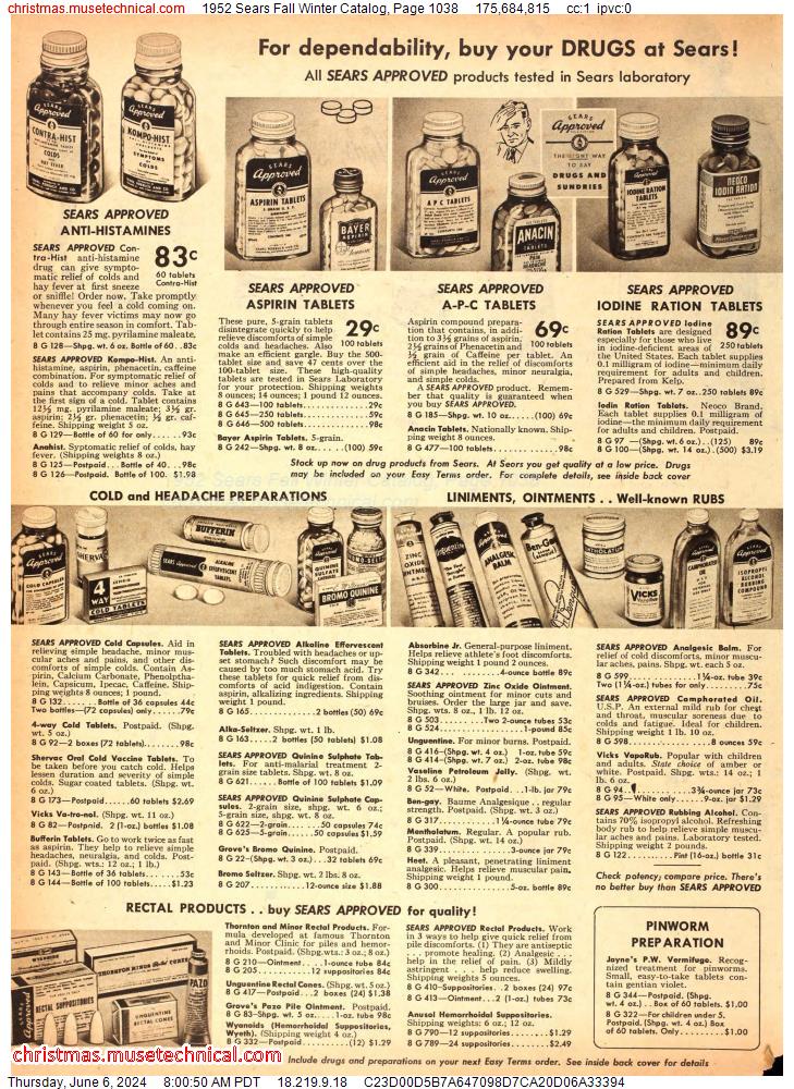1952 Sears Fall Winter Catalog, Page 1038