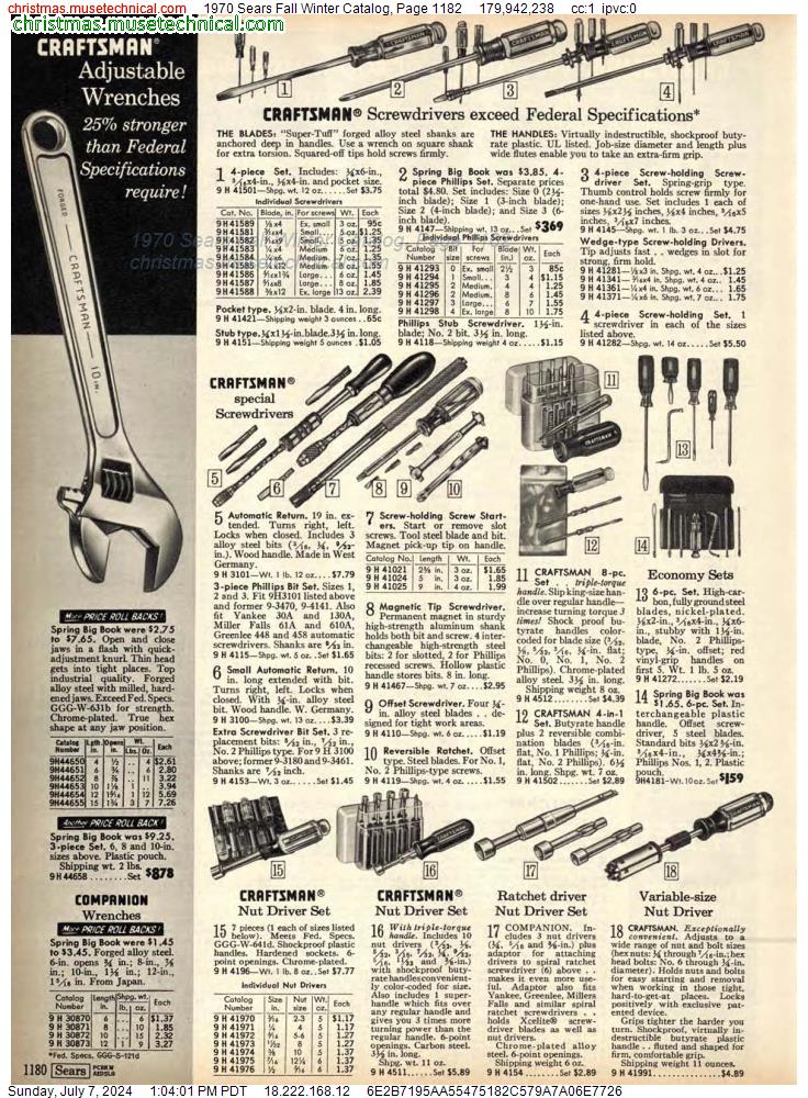 1970 Sears Fall Winter Catalog, Page 1182
