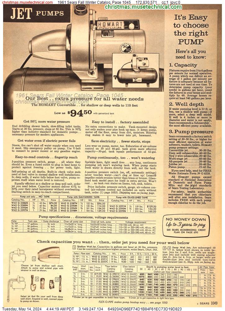 1961 Sears Fall Winter Catalog, Page 1045