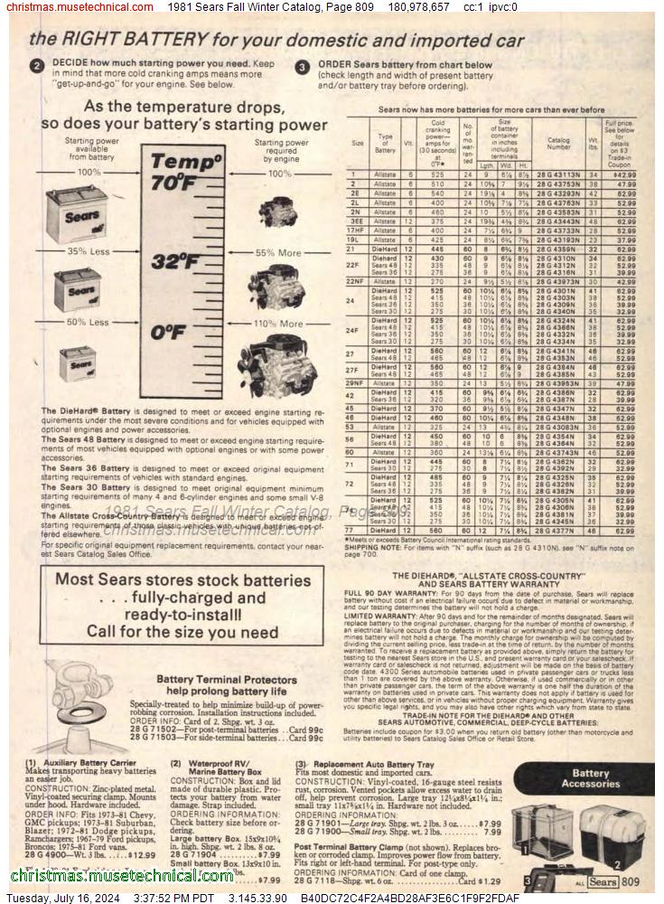 1981 Sears Fall Winter Catalog, Page 809