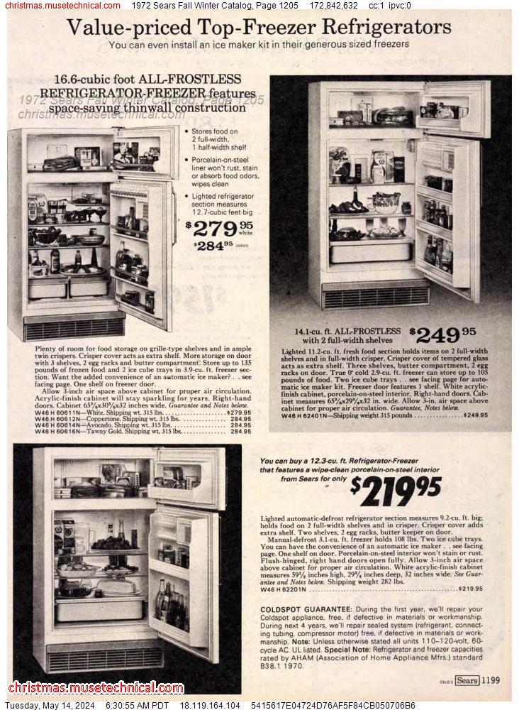 1972 Sears Fall Winter Catalog, Page 1205