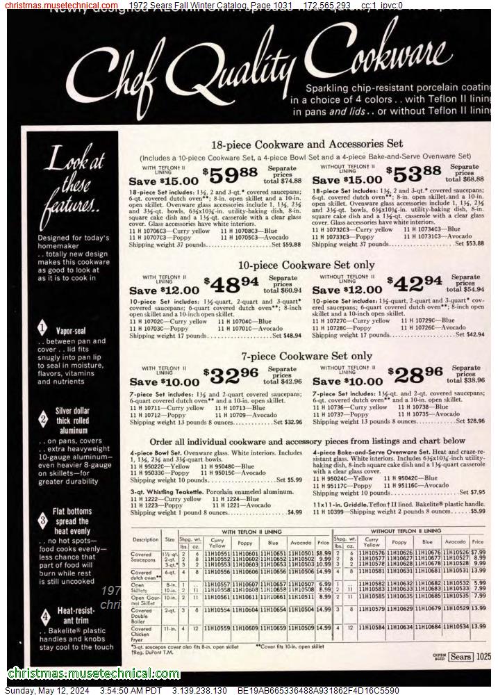 1972 Sears Fall Winter Catalog, Page 1031