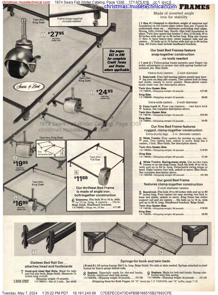1974 Sears Fall Winter Catalog, Page 1308