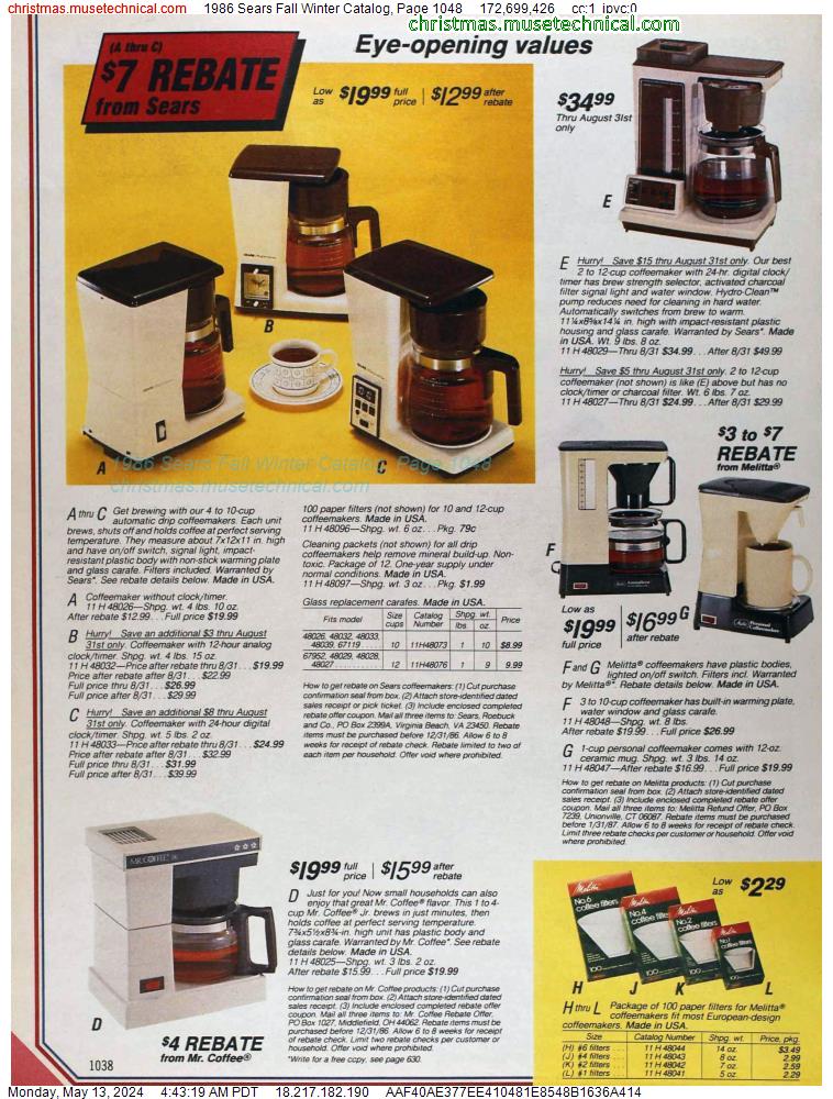 1986 Sears Fall Winter Catalog, Page 1048