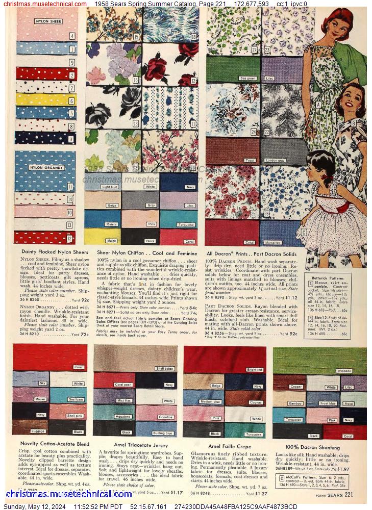 1958 Sears Spring Summer Catalog, Page 221