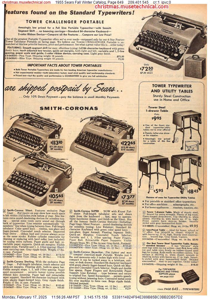 1955 Sears Fall Winter Catalog, Page 649