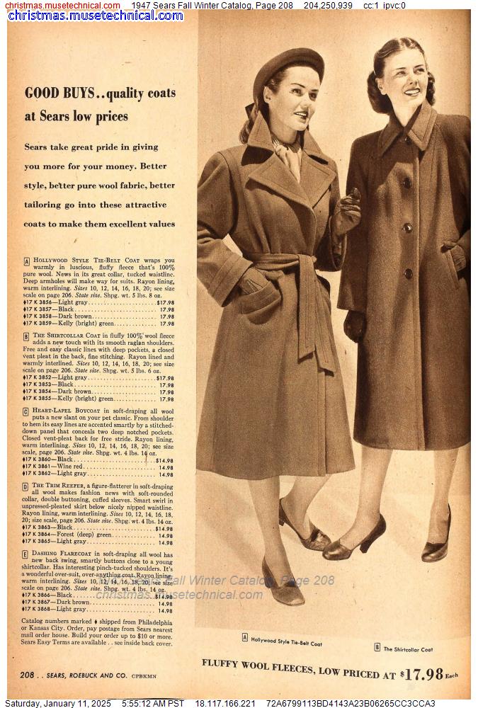 1947 Sears Fall Winter Catalog, Page 208