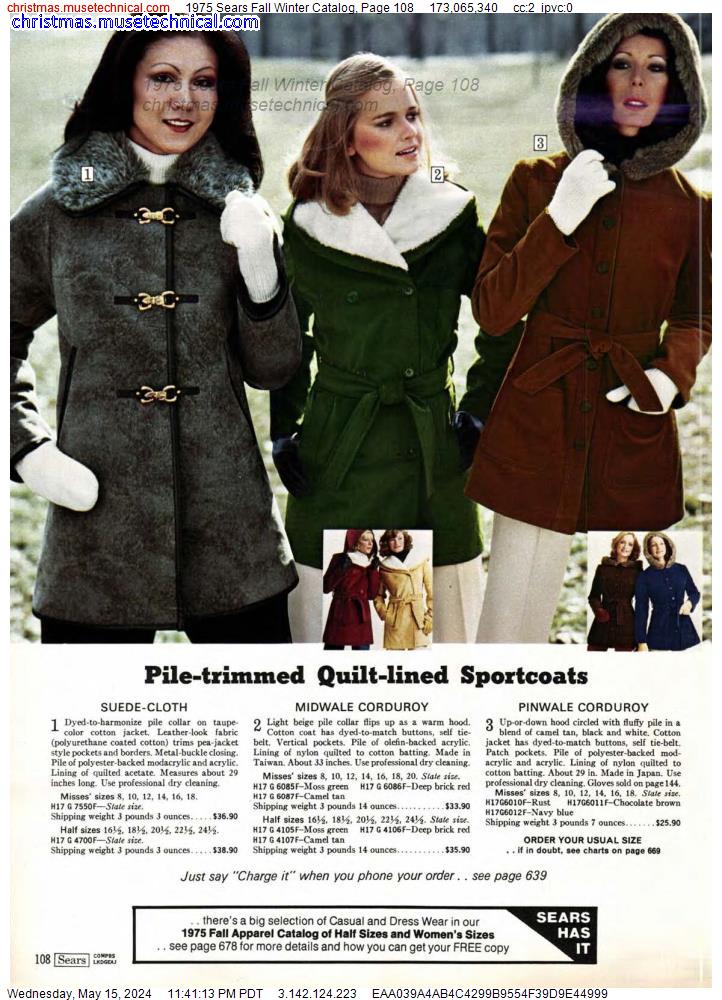 1975 Sears Fall Winter Catalog, Page 108