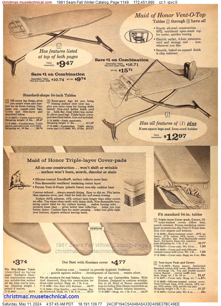 1961 Sears Fall Winter Catalog, Page 1149