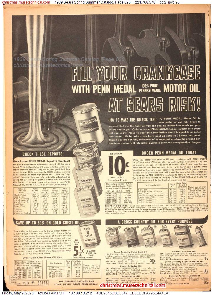 1939 Sears Spring Summer Catalog, Page 820