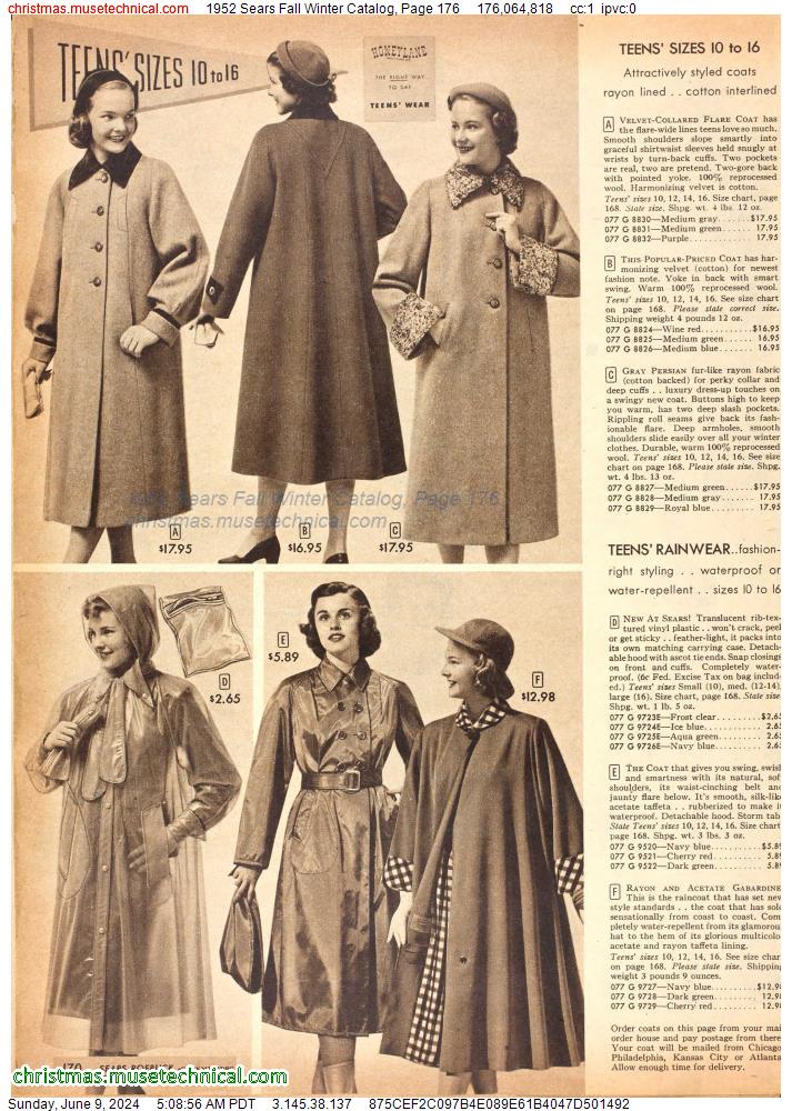 1952 Sears Fall Winter Catalog, Page 176