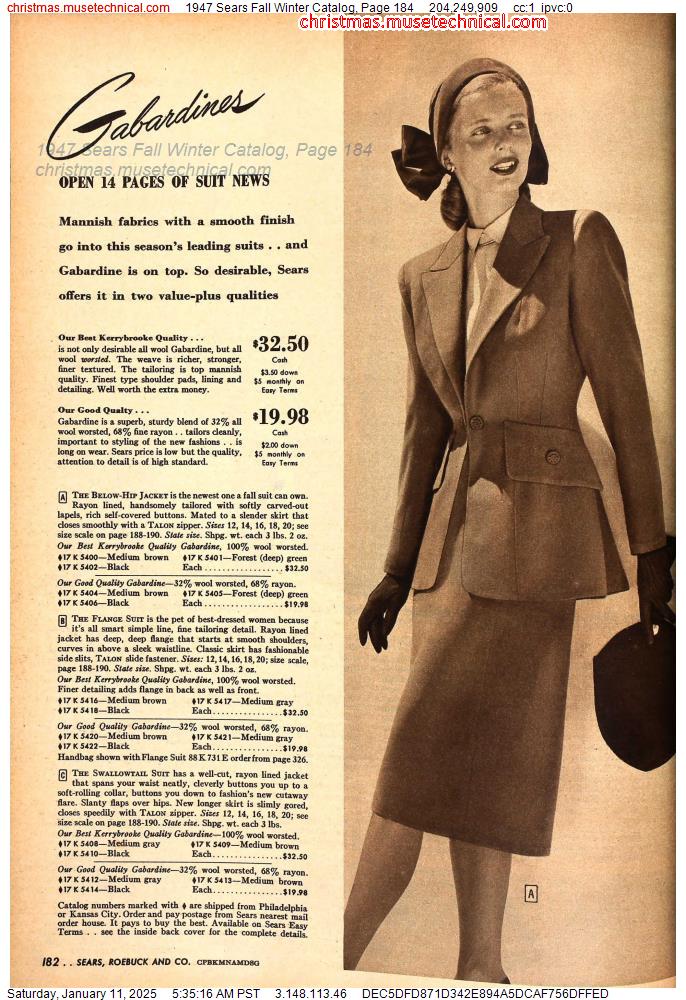 1947 Sears Fall Winter Catalog, Page 184