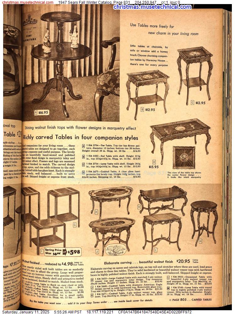 1947 Sears Fall Winter Catalog, Page 831