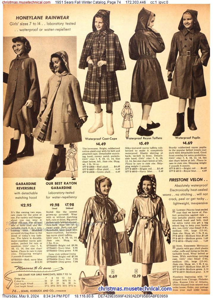 1951 Sears Fall Winter Catalog, Page 74