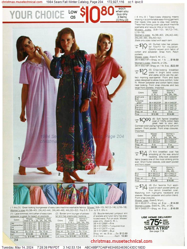 1984 Sears Fall Winter Catalog, Page 204
