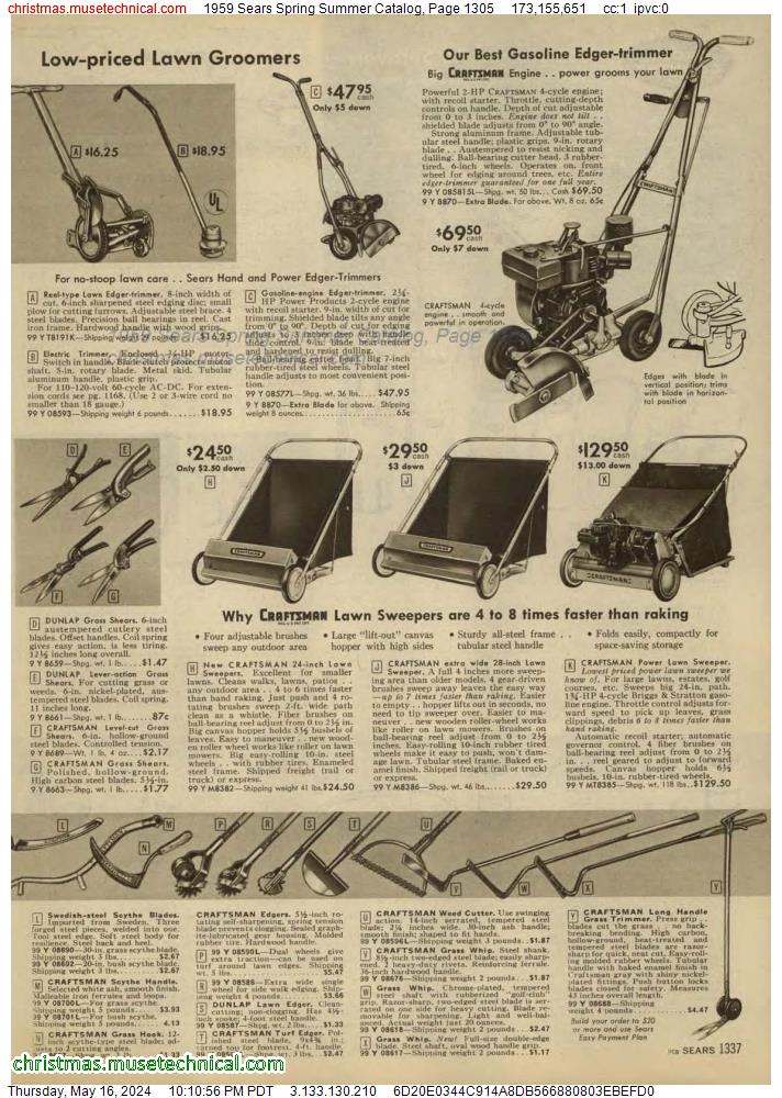 1959 Sears Spring Summer Catalog, Page 1305
