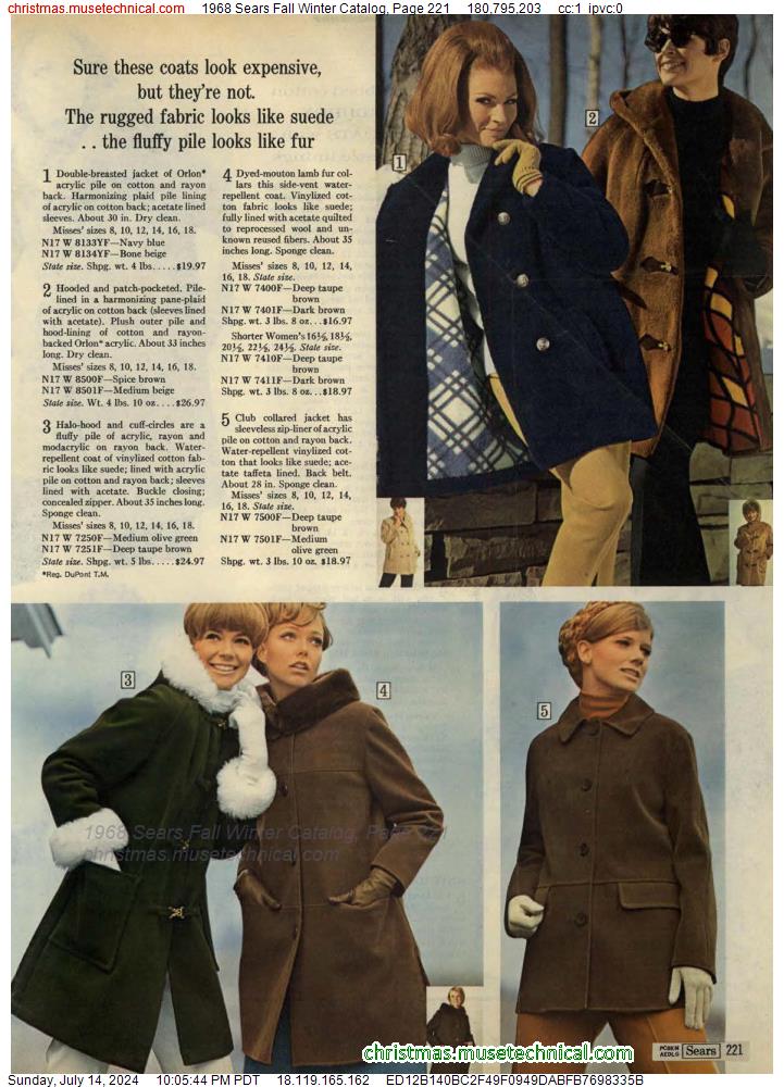 1968 Sears Fall Winter Catalog, Page 221