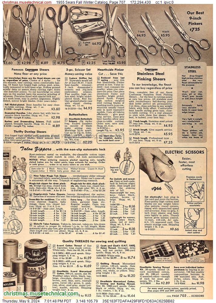 1955 Sears Fall Winter Catalog, Page 707