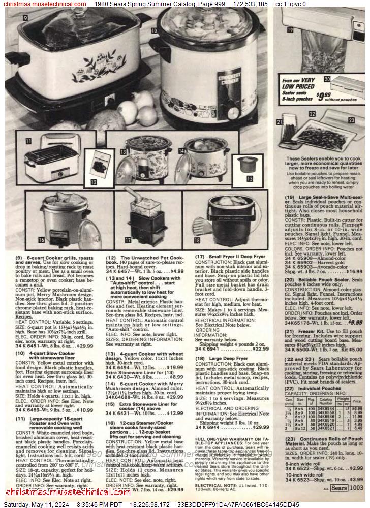 1980 Sears Spring Summer Catalog, Page 999
