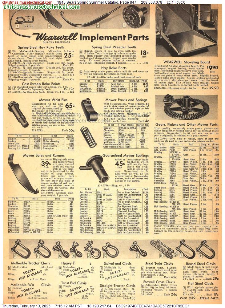 1945 Sears Spring Summer Catalog, Page 847