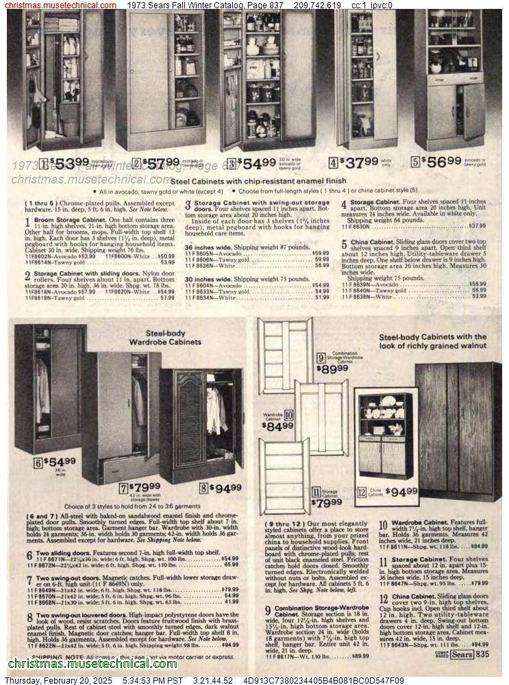 1973 Sears Fall Winter Catalog, Page 837