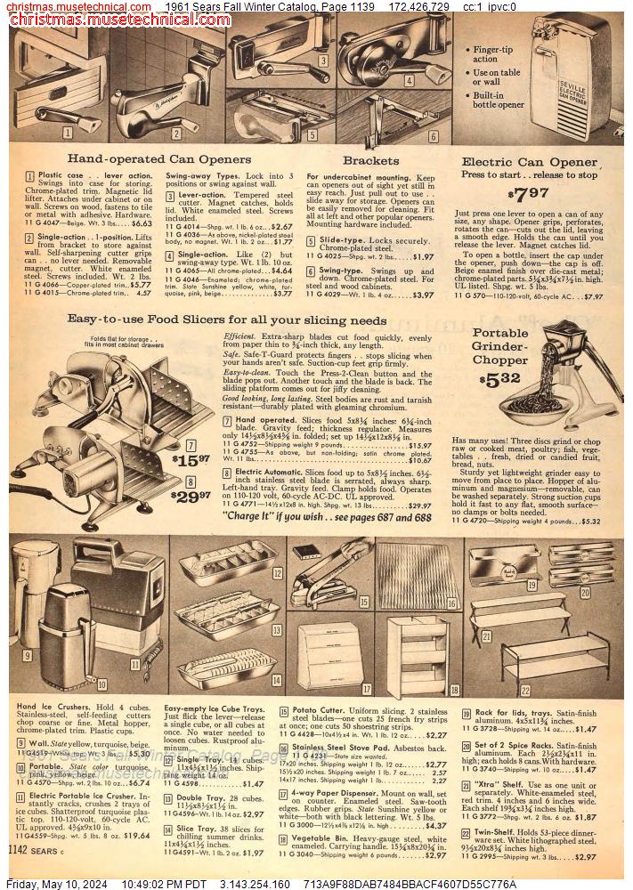 1961 Sears Fall Winter Catalog, Page 1139