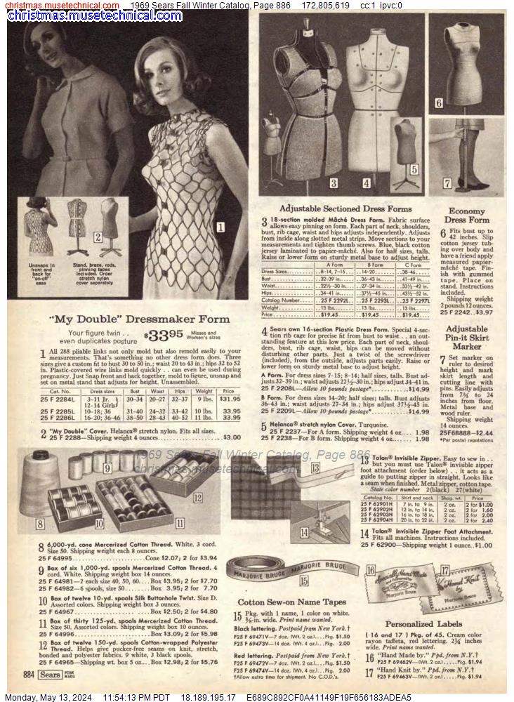1969 Sears Fall Winter Catalog, Page 886