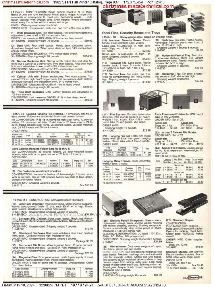 1982 Sears Fall Winter Catalog, Page 837