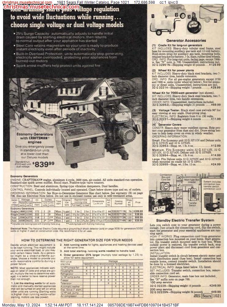 1981 Sears Fall Winter Catalog, Page 1021