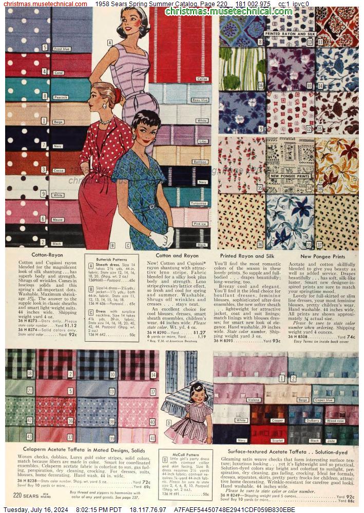 1958 Sears Spring Summer Catalog, Page 220