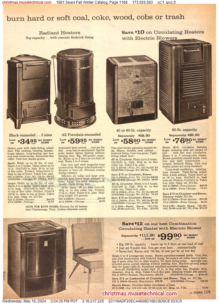 1961 Sears Fall Winter Catalog, Page 1168