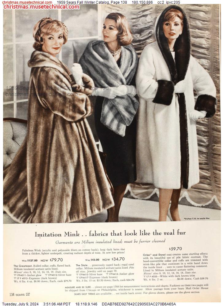 1959 Sears Fall Winter Catalog, Page 138