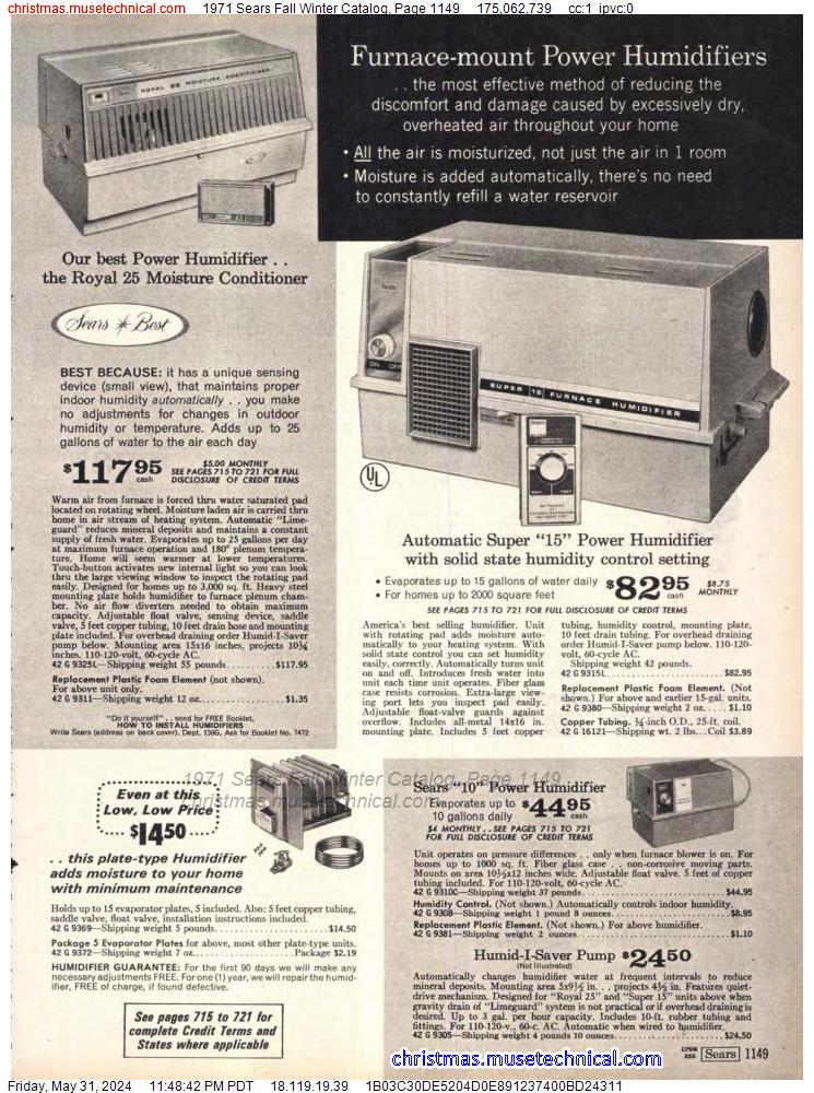 1971 Sears Fall Winter Catalog, Page 1149