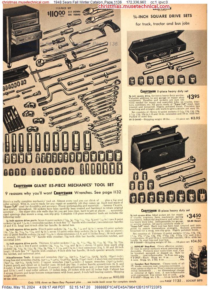 1948 Sears Fall Winter Catalog, Page 1136