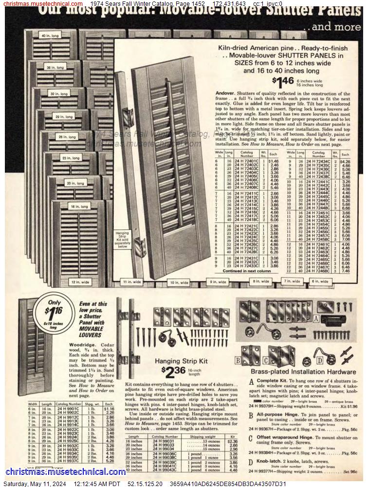 1974 Sears Fall Winter Catalog, Page 1452