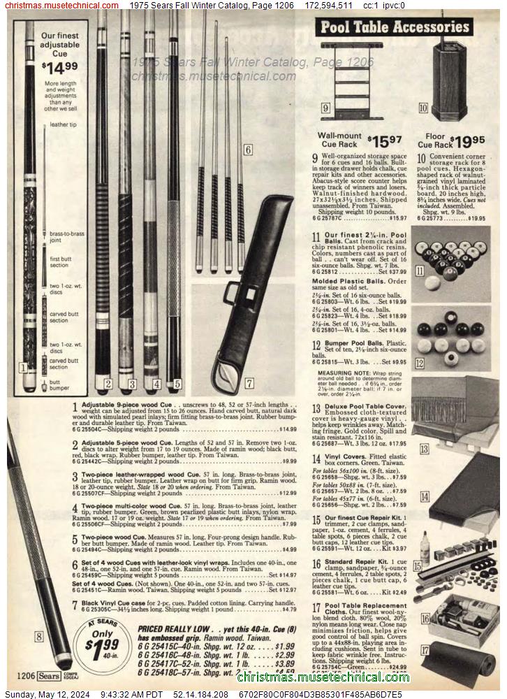 1975 Sears Fall Winter Catalog, Page 1206