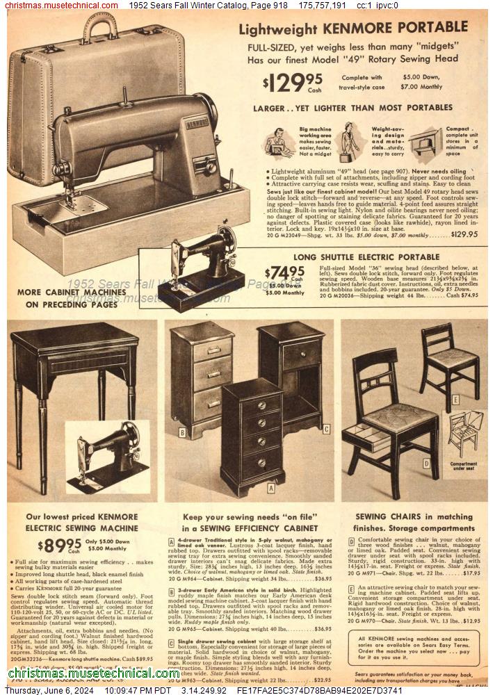 1952 Sears Fall Winter Catalog, Page 918